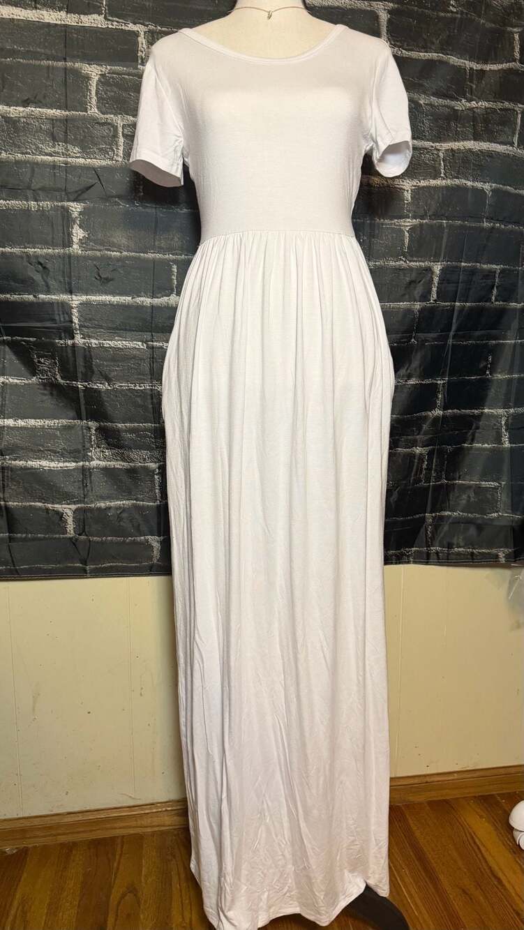 VIISHOW Women's Short Sleeve Casual Long Maxi Dress with Pockets White XS
